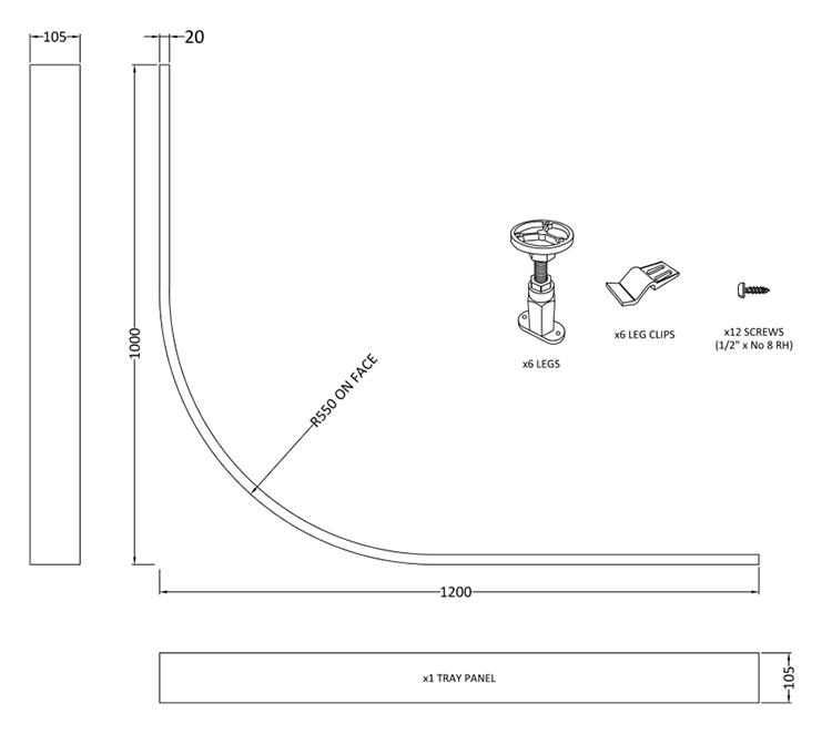 Easy Plumb Shower Tray Panel and Leg Set (1200 x 900 Curved Panel)