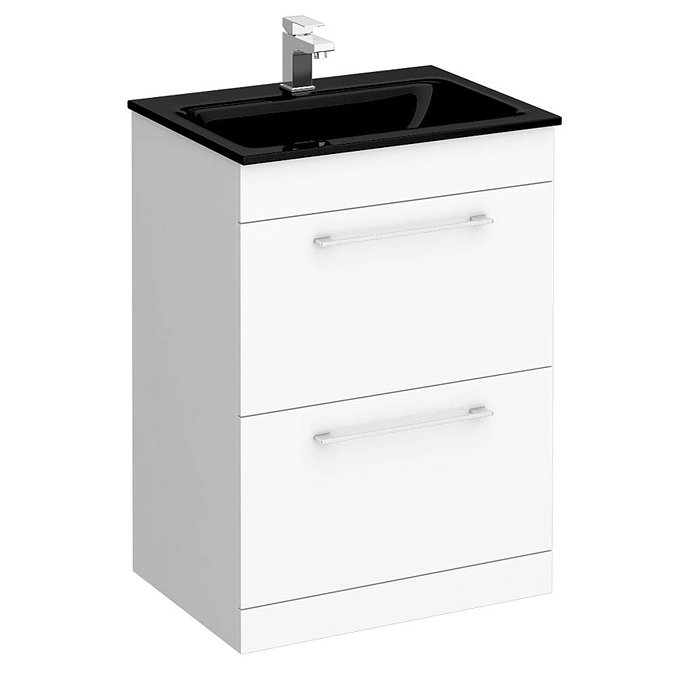 Eclipse Black Modern 2 Drawer Vanity Unit (600mm Wide - 1 Tap Hole) Large Image