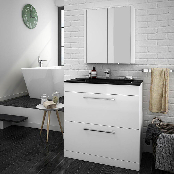 Eclipse Black Modern 2 Drawer Vanity Unit (800mm Wide - 1 Tap Hole) Profile Large Image