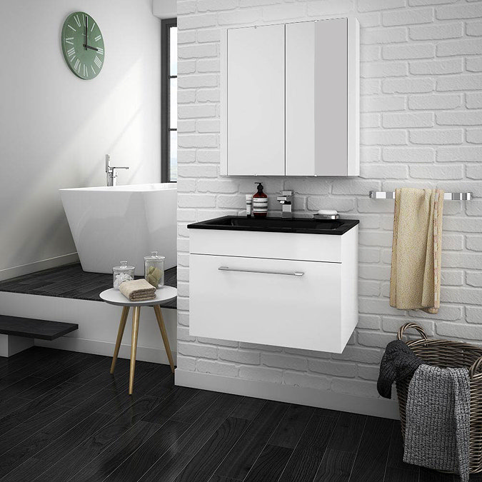 Eclipse Black Modern Wall Hung Vanity Unit (600mm Wide - 1 Tap Hole) Profile Large Image