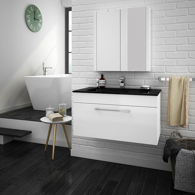 Eclipse Black Modern Wall Hung Vanity Unit (800mm Wide - 1 Tap Hole) Feature Large Image
