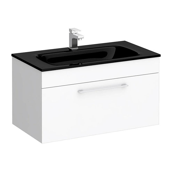 Eclipse Black Modern Wall Hung Vanity Unit (800mm Wide - 1 Tap Hole) Large Image