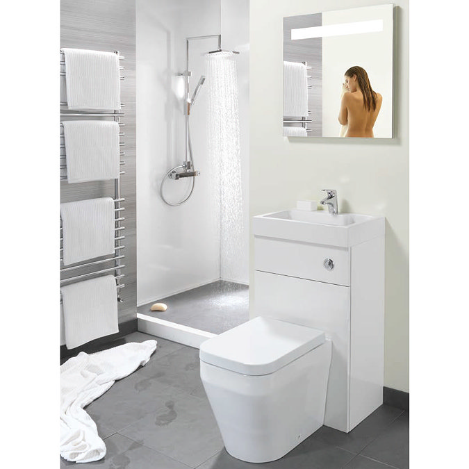 Eco Bathrooms 500 Gloss White Combined Washbasin & WC pan with soft close seat Large Image
