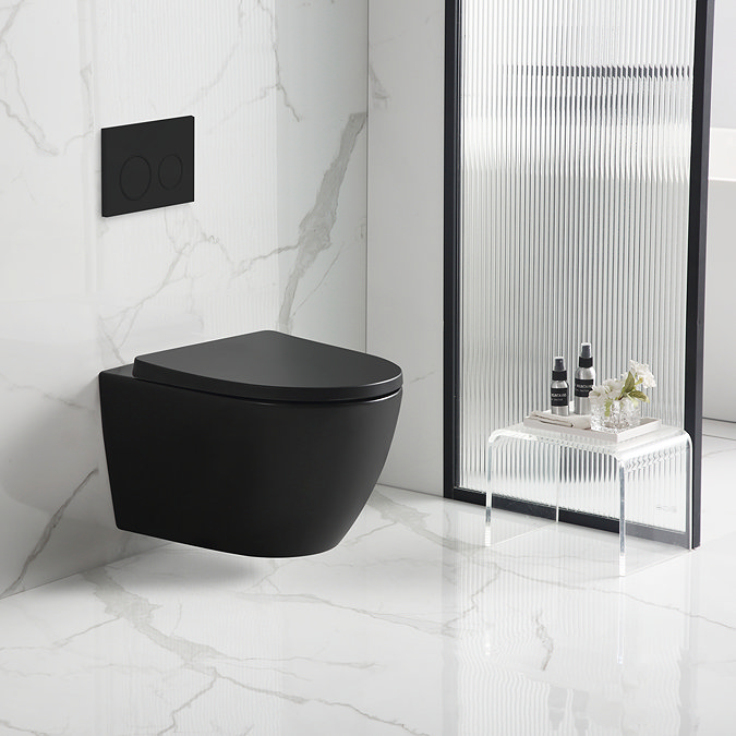 EcoDelux Compact Toilet Frame with Matt Black Tornado Flush Toilet and Matt Black Flush Plate