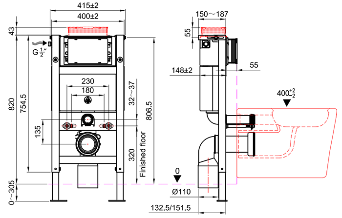 Arezzo Compact Top/Front Flush Toilet Frame