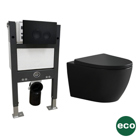EcoDelux Compact Toilet Frame with Matt Black Tornado Flush Toilet and Matt Black Flush Plate