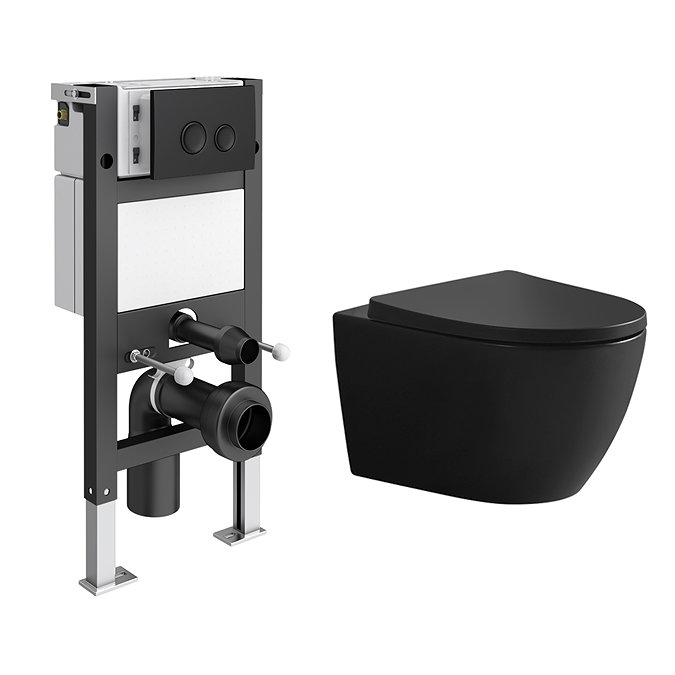 EcoDelux Compact Toilet Frame with Matt Black WhirlFlush Toilet and Matt Black Flush Plate