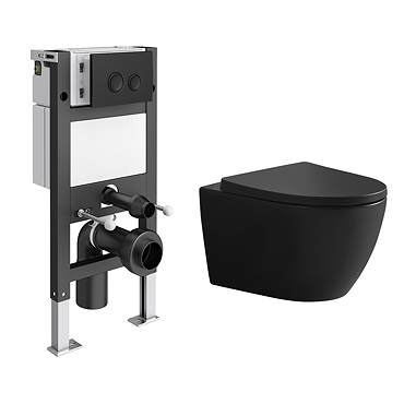 EcoDelux Compact Toilet Frame with Matt Black Tornado Flush Toilet and Matt Black Flush Plate