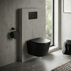 EcoDelux Compact Toilet Frame with Matt Black WhirlFlush Toilet and Matt Black Flush Plate