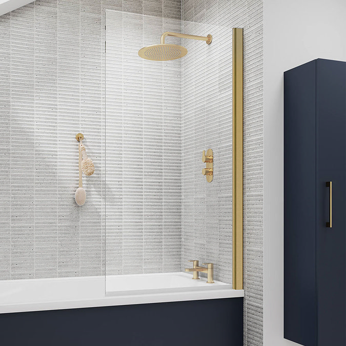 EcoDelux Premiercast Shower Bath - 1700 x 750mm with Brushed Brass Bath Screen