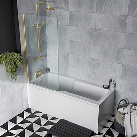 EcoDelux Premiercast Shower Bath - 1700 x 750 with Brushed Brass Bath Screen