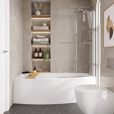 EcoDelux 1600 Space Saver Curved Bath with Hinged Screen & Panel