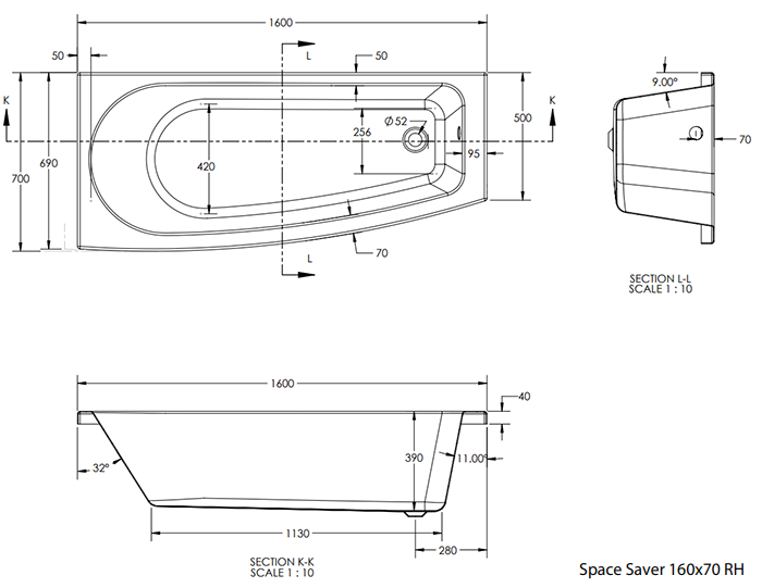 EcoDelux 1600 Space Saver Curved Bath with Hinged Screen & Panel
Right Hand Option
