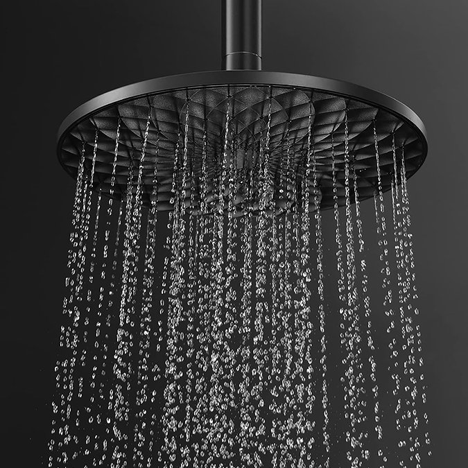 EcoDelux Arezzo Water Saving Round Shower Head with Ceiling Mounted Arm Matt Black