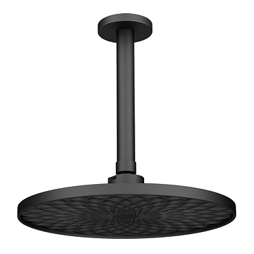 EcoDelux Arezzo Water Saving Round Shower Head with Ceiling Mounted Arm Matt Black