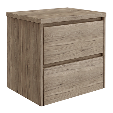 EcoDelux Ballance 600mm Dark Oak Vanity - Wall Hung 2 Drawer Unit with Worktop (Flat Packed)