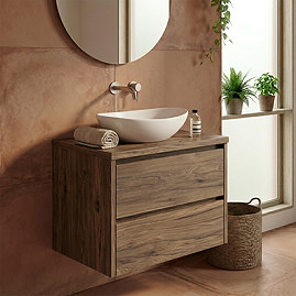 EcoDelux Ballance 600mm Dark Oak Vanity with Casca Oval Countertop Basin