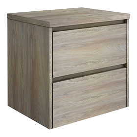 EcoDelux Ballance 600mm Mid Oak Vanity - Wall Hung 2 Drawer Unit with Worktop (Flat Packed)