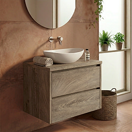EcoDelux Ballance 600mm Mid Oak Vanity with Casca Oval Countertop Basin