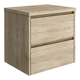 Ecodelux Ballance 600mm Natural Oak Vanity - Wall Hung 2 Drawer Unit with Worktop (Flat Packed)