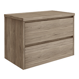 EcoDelux Ballance 800mm Dark Oak Vanity - Wall Hung 2 Drawer Unit with Worktop (Flat Packed)