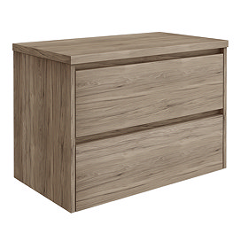 EcoDelux Ballance 800mm Dark Oak Vanity - Wall Hung 2 Drawer Unit with Worktop (Flat Packed)