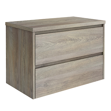 EcoDelux Ballance 800mm Mid Oak Vanity - Wall Hung 2 Drawer Unit with Worktop (Flat Packed)