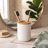 EcoDelux Bamboo Round Toothbrush Holder - White