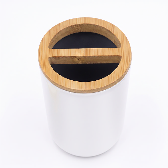 EcoDelux Bamboo Round Toothbrush Holder White
