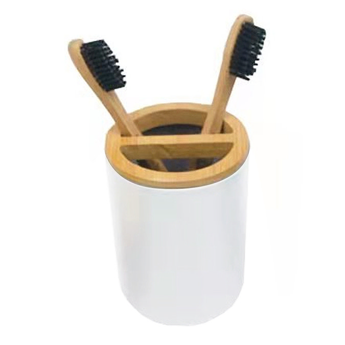 EcoDelux Bamboo Round Toothbrush Holder White  Profile Large Image