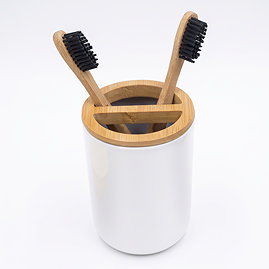 EcoDelux Bamboo Round Toothbrush Holder White