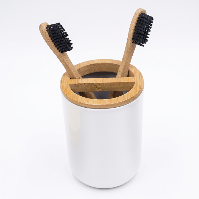 EcoDelux Bamboo Round Toothbrush Holder White