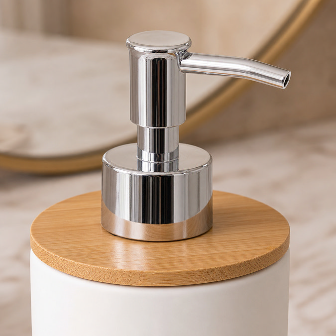 EcoDelux Bamboo Round Soap Dispenser - White