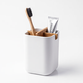 EcoDelux Bamboo Square Toothbrush Holder White