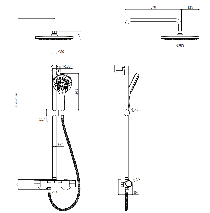 EcoDelux LED Energy Smart Meter Thermostatic Shower - Chrome