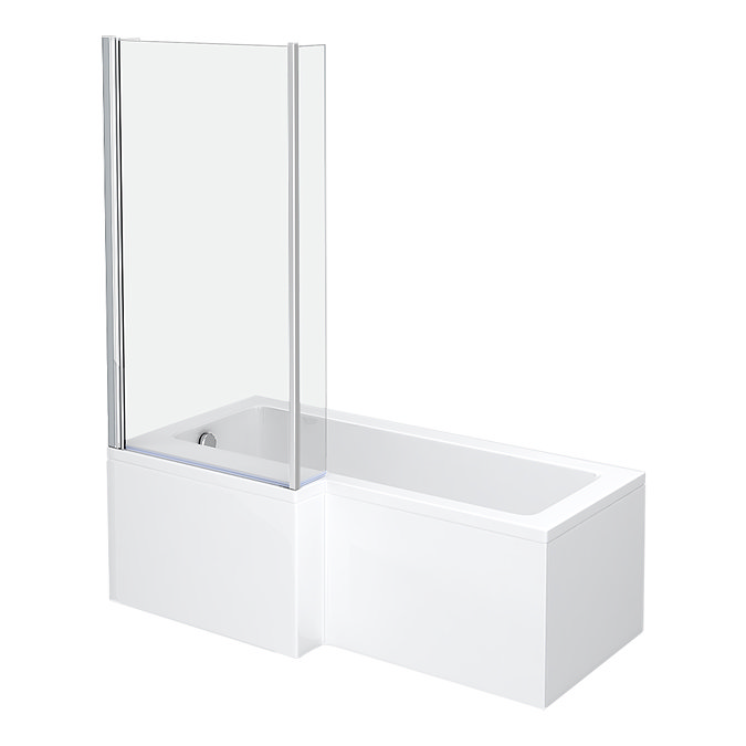 EcoDelux Premiercast Water-Saving Shower Bath - 1700mm L Shaped with Hinged Bath Screen + Front Panel