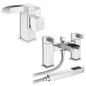 Edge Waterfall Basin + Bath Shower Mixer Tap Pack Large Image