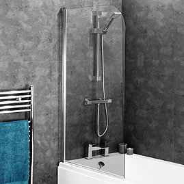 Edmonton 8mm Glass Hinged Curved Top Bath Screen (800 x 1400mm) Large Image