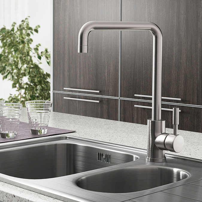 Edmonton Modern Brushed Stainless Steel Kitchen Mixer Tap  Profile Large Image