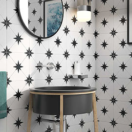 Elba Black Inverse Patterned Wall & Floor Tiles - 220 x 220mm Medium Image
