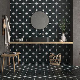 Elba Black Patterned Wall & Floor Tiles - 220 x 220mm Large Image