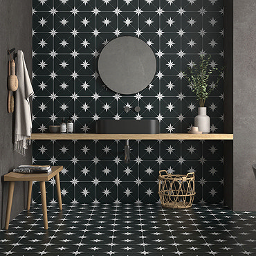 Elba Black Patterned Wall & Floor Tiles - 220 x 220mm  Profile Large Image