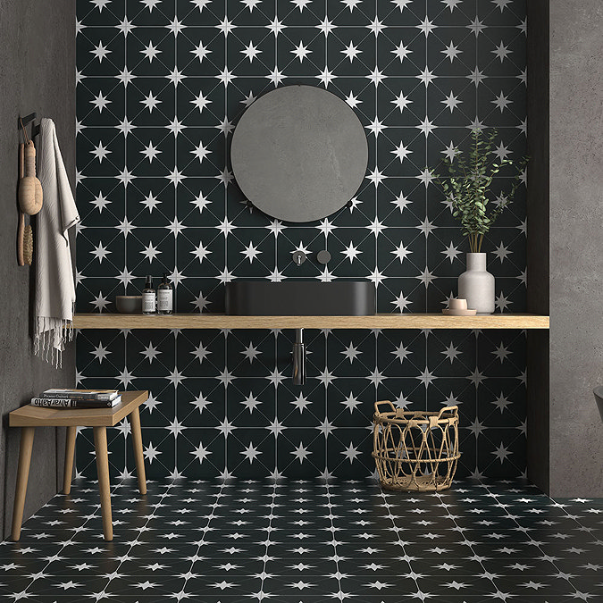 Elba Black Star Patterned Wall & Floor Tiles