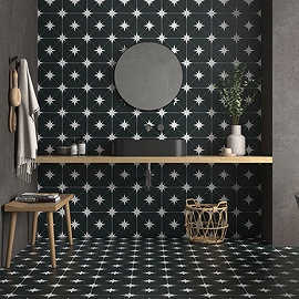 Elba Black Patterned Wall & Floor Tiles - 220 x 220mm Large Image