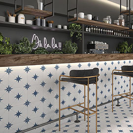 Elba Blue Inverse Patterned Wall & Floor Tiles - 220 x 220mm Medium Image