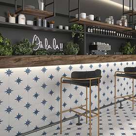 Elba Blue Inverse Patterned Wall & Floor Tiles - 220 x 220mm Large Image