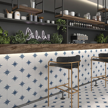 Elba Blue Inverse Patterned Wall & Floor Tiles - 220 x 220mm  Profile Large Image