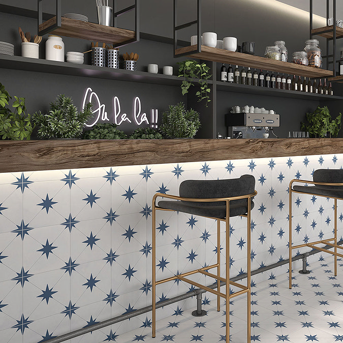 Elba Blue Inverse Star Patterned Wall & Floor Tiles
