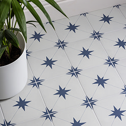 Elba Blue Inverse Star Patterned Wall & Floor Tiles - 223 x 223mm