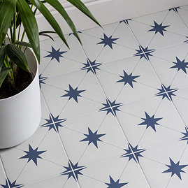 Elba Blue Inverse Star Patterned Wall & Floor Tiles - 223 x 223mm